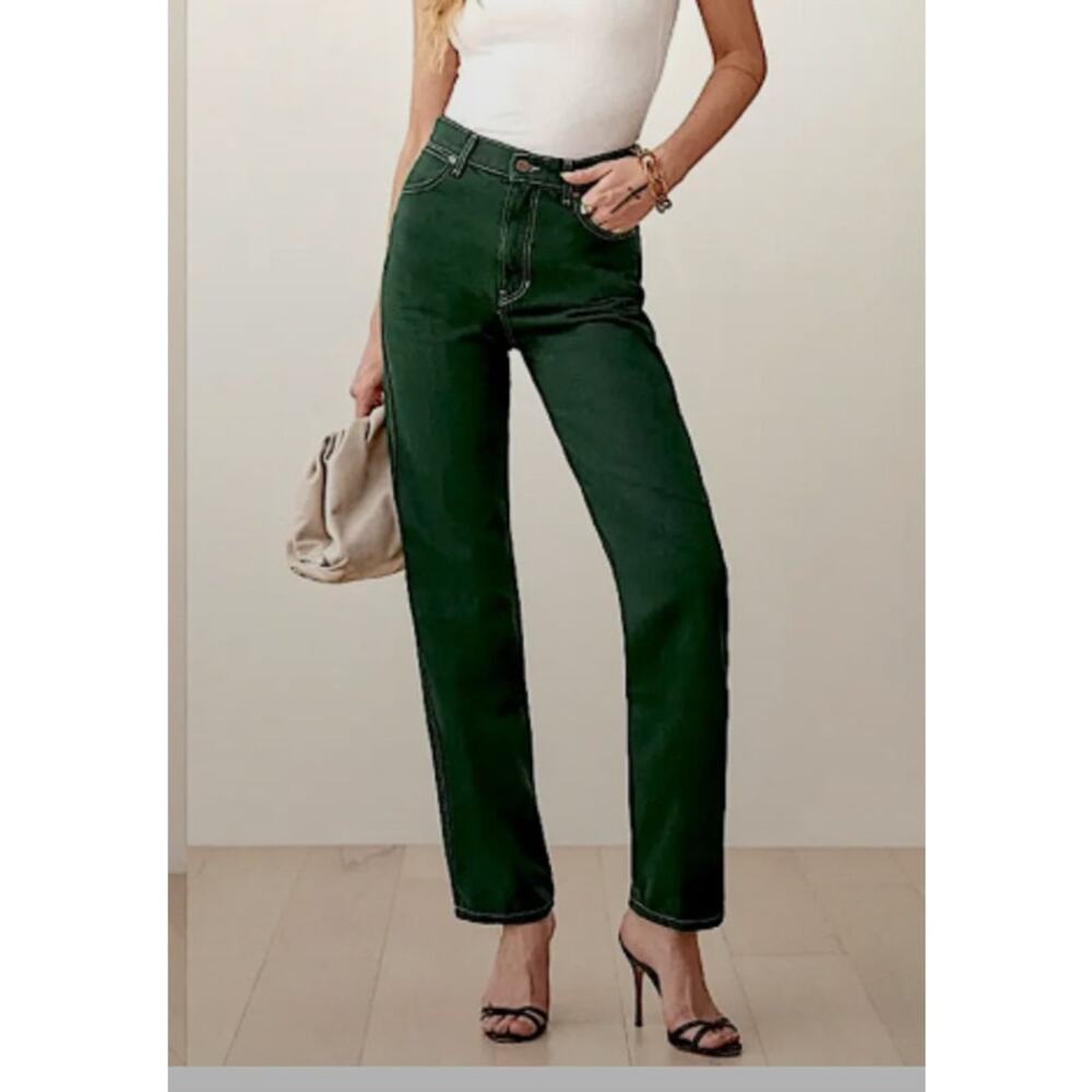 Reformation Cowboy High Rise Straight Jeans Emerald Green 31